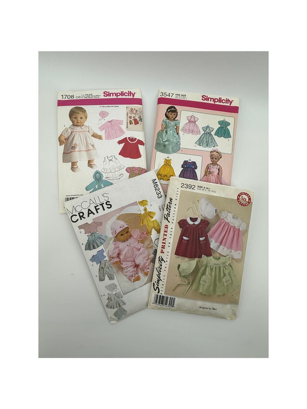 Lot of 4 Doll Clothes Sewing Patterns Simplicity McCalls Cut VTG